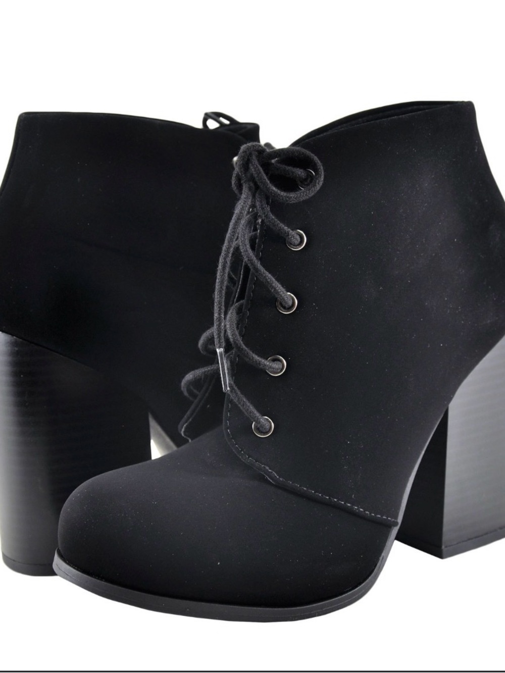 Black Lace-Up Ankle Booties with Block Heel
